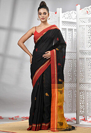 Handloom Cotton Saree in Black