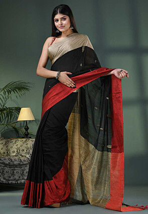Handloom Cotton Saree in Black