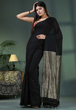 Handloom Cotton Saree in Black