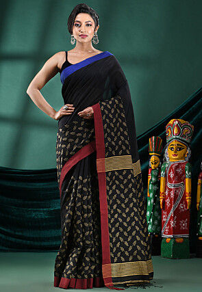 Handloom Cotton Saree in Black