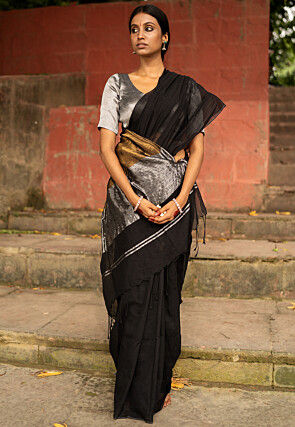 Handloom Cotton Saree in Black