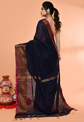 Handloom Cotton Saree in Dark Blue