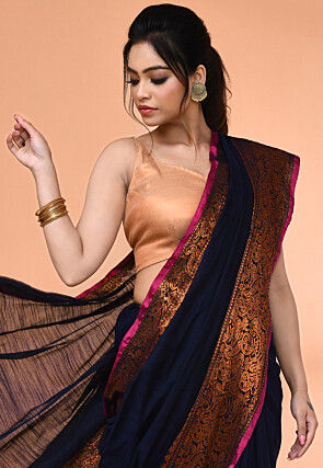 Handloom Cotton Saree in Dark Blue