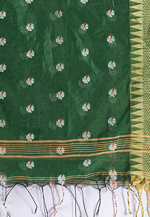 Handloom Cotton Saree in Dark Green