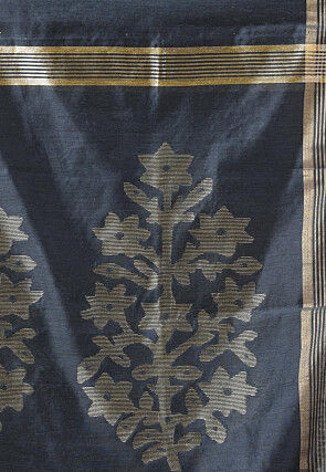 Handloom Cotton Jamdani Saree in Dark Grey