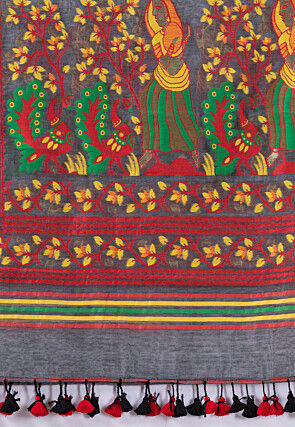 Handloom Cotton Saree in Dark Grey