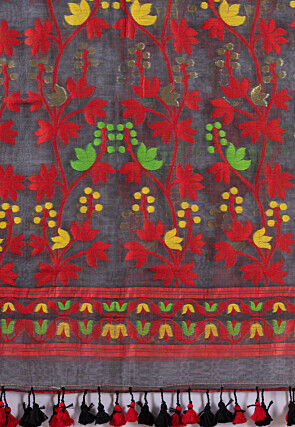 Handloom Cotton Saree in Dark Grey