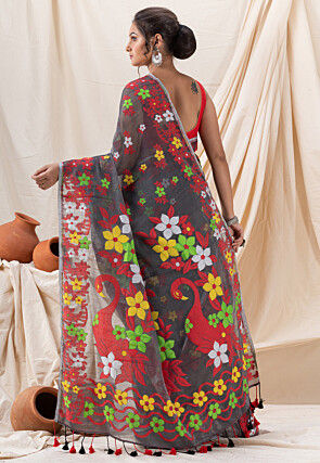 Handloom Cotton Saree in Dark Grey