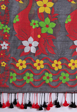 Handloom Cotton Saree in Dark Grey