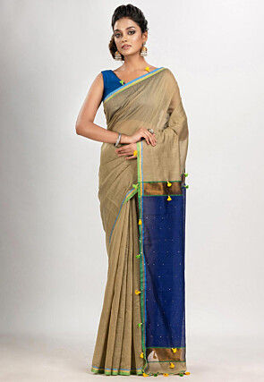 Handloom Cotton Saree in Fawn