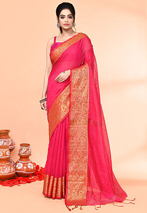 Handloom Cotton Saree in Fuchsia