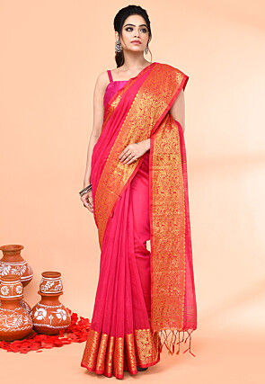 Handloom Cotton Saree in Fuchsia