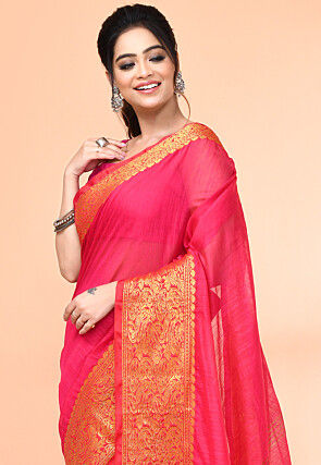 Handloom Cotton Saree in Fuchsia