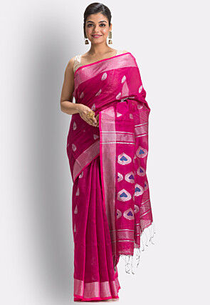 Handloom Cotton Saree in Fuchsia