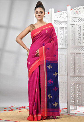 Handloom Cotton Saree in Fuchsia
