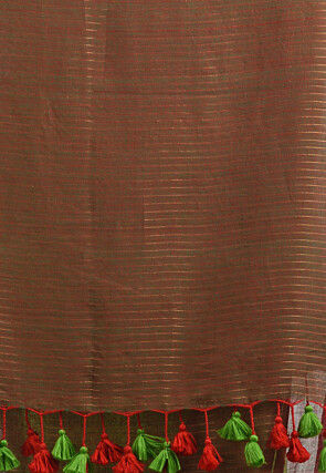 Handloom Cotton Saree in Green and Red Dual Tone