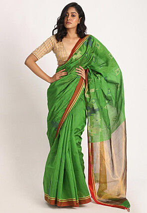 Handloom Cotton Saree in Green