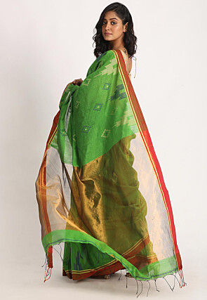 Handloom Cotton Saree in Green