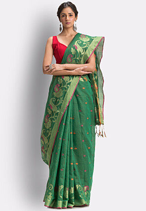 Handloom Cotton Saree in Green