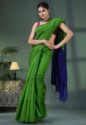 Handloom Cotton Saree in Green