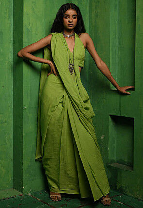 Handloom Cotton Saree in Green