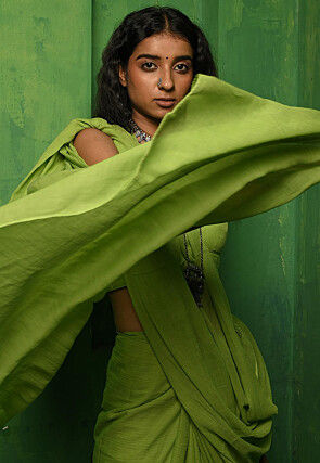 Handloom Cotton Saree in Green