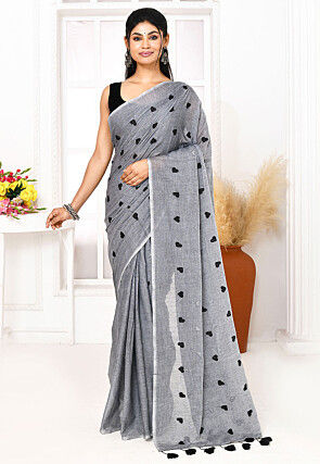 Handloom Cotton Saree in Grey