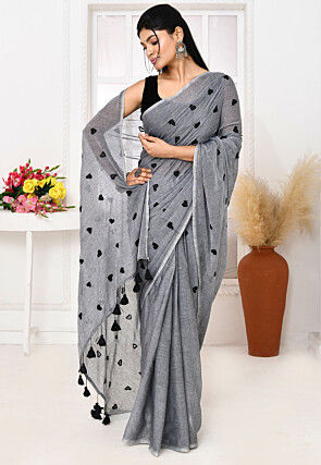 Handloom Cotton Saree in Grey