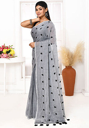 Handloom Cotton Saree in Grey