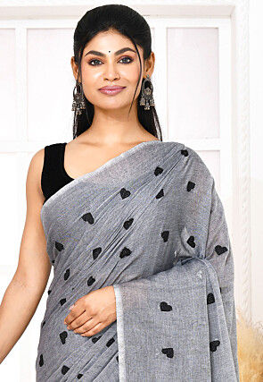 Handloom Cotton Saree in Grey