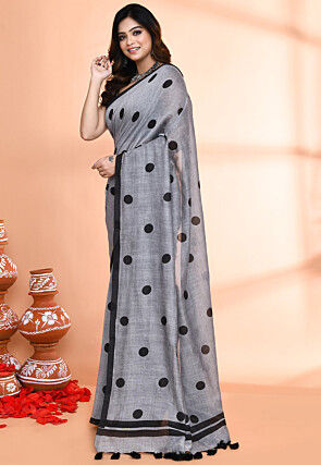 Handloom Cotton Saree in Grey