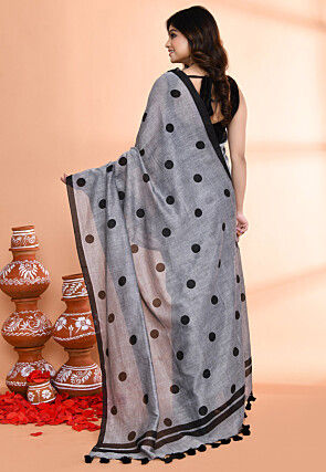 Handloom Cotton Saree in Grey