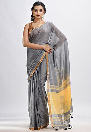 Handloom Cotton Saree in Grey