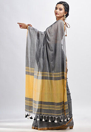 Handloom Cotton Saree in Grey