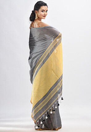 Handloom Cotton Saree in Grey