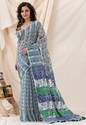 Handloom Cotton Saree in Grey