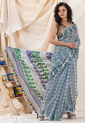 Handloom Cotton Saree in Grey