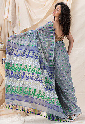 Handloom Cotton Saree in Grey