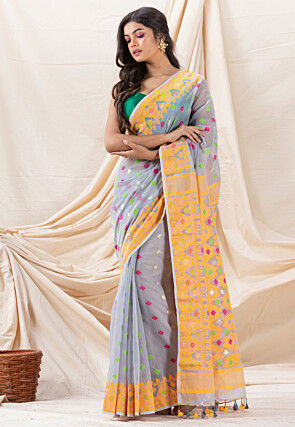 Handloom Cotton Saree in Light Blue