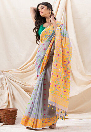 Handloom Cotton Saree in Light Blue