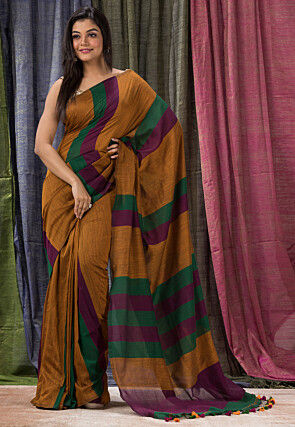 Handloom Cotton Saree in Light Brown