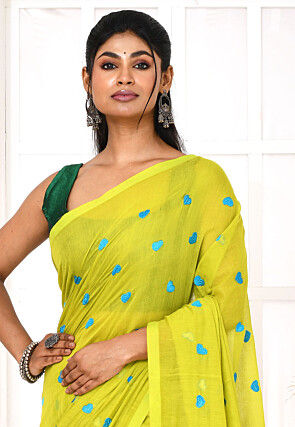 Handloom Cotton Saree in Light Green