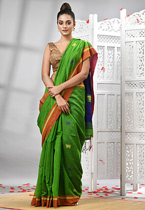 Handloom Cotton Saree in Light Green