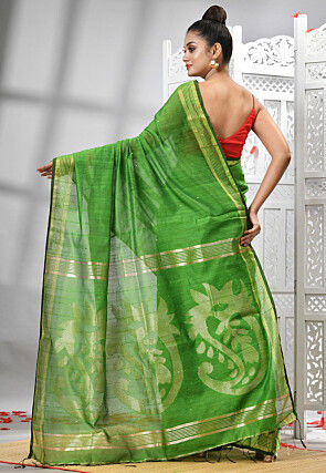 Handloom Cotton Jamdani Saree in Light Green