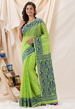 Handloom Cotton Saree in Light Green
