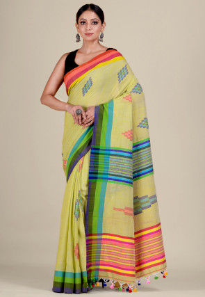 Handloom Cotton Saree in Light Green
