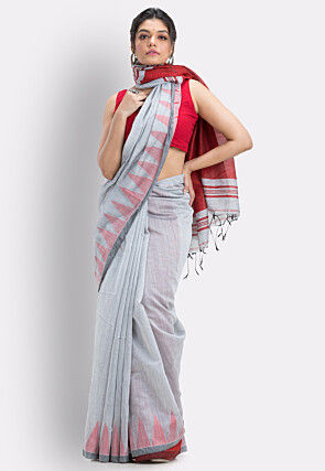 Handloom Cotton Saree in Light Grey