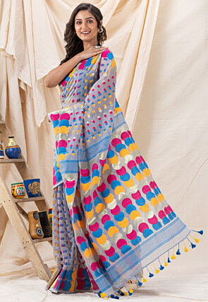 Handloom Cotton Saree in Light Grey