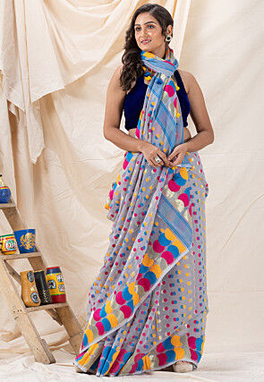 Handloom Cotton Saree in Light Grey