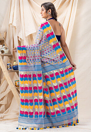 Handloom Cotton Saree in Light Grey